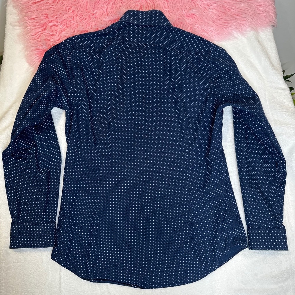 Express Fitted Mens Navy Blue Polka Dot Long Sleeve Button Down Shirt Small S - Picture 7 of 7